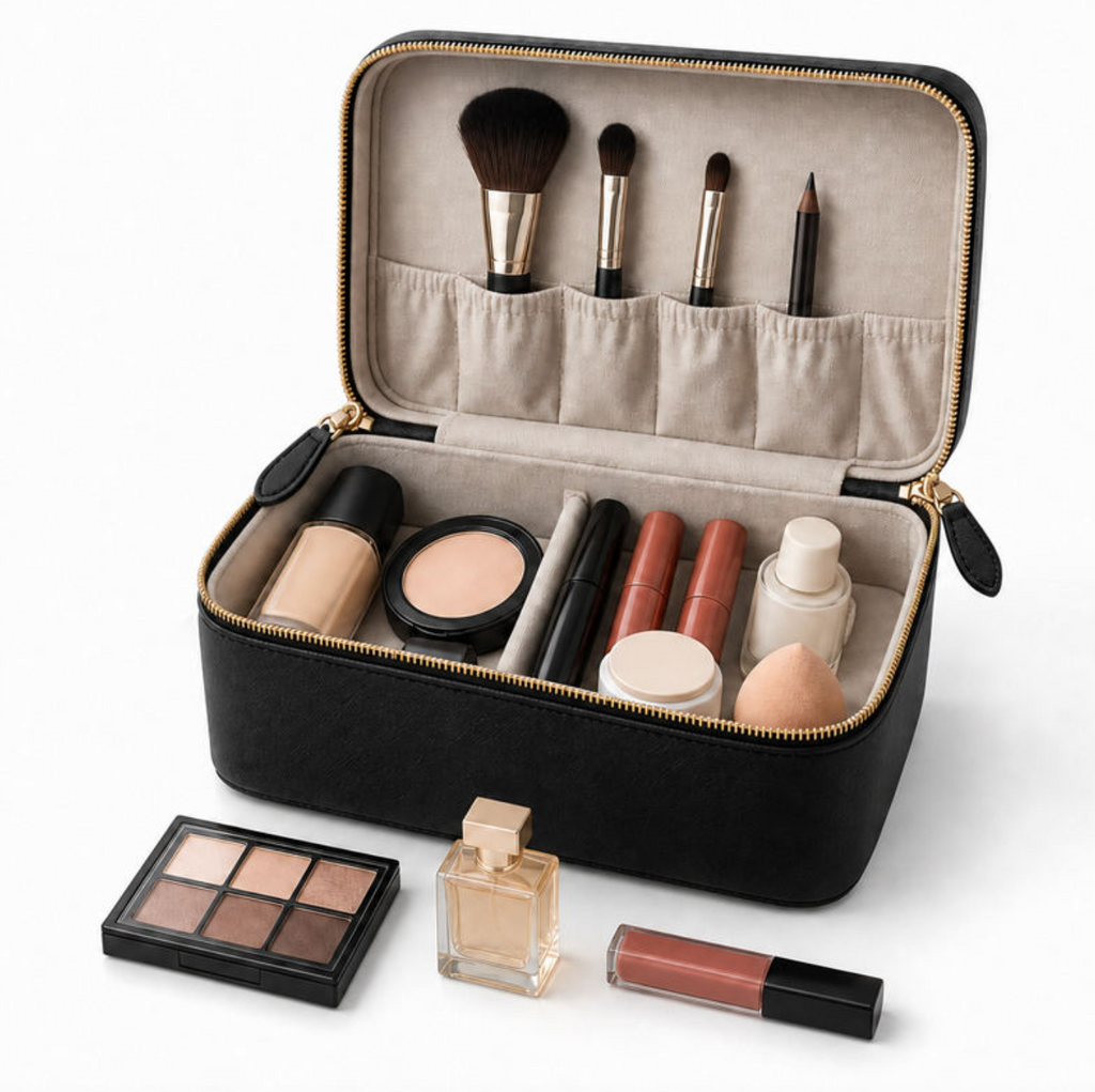 Luxury PU Leather Cosmetic Travel Organizer – Spacious Beauty & Makeup Storage Case