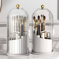 360° Rotating Makeup Brush Holder with Protective Lid – Elegant Beauty Storage Organizer
