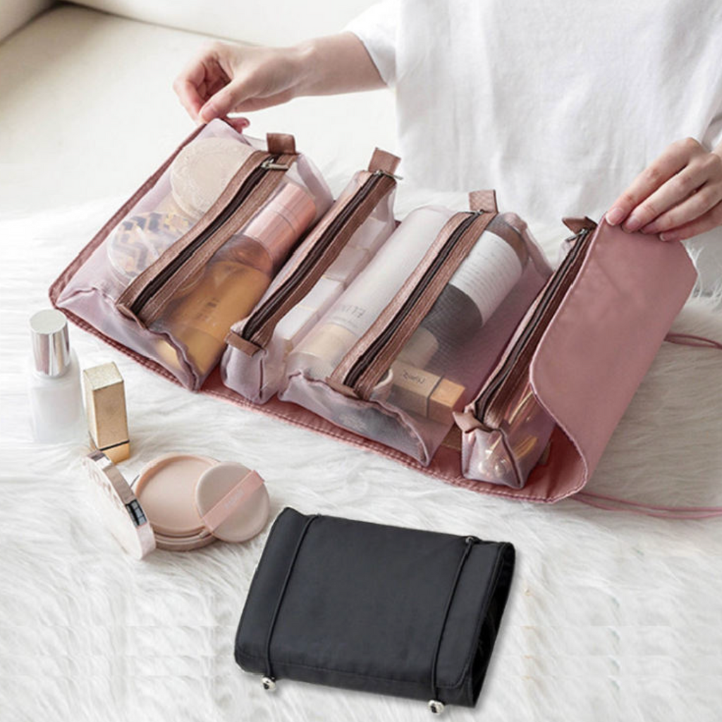 Hanging Roll-Up Makeup Organizer Bag – Portable Travel Cosmetic & Beauty Storage Case